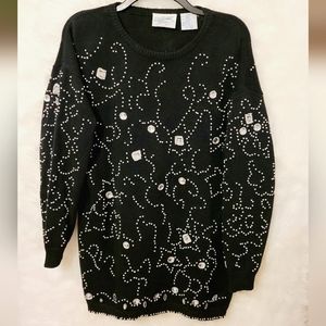 Vintage Sweater with Pearls and Stones by Midnight Blues